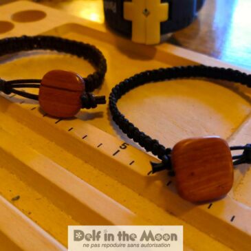 Bracelet macramé cuir et bois